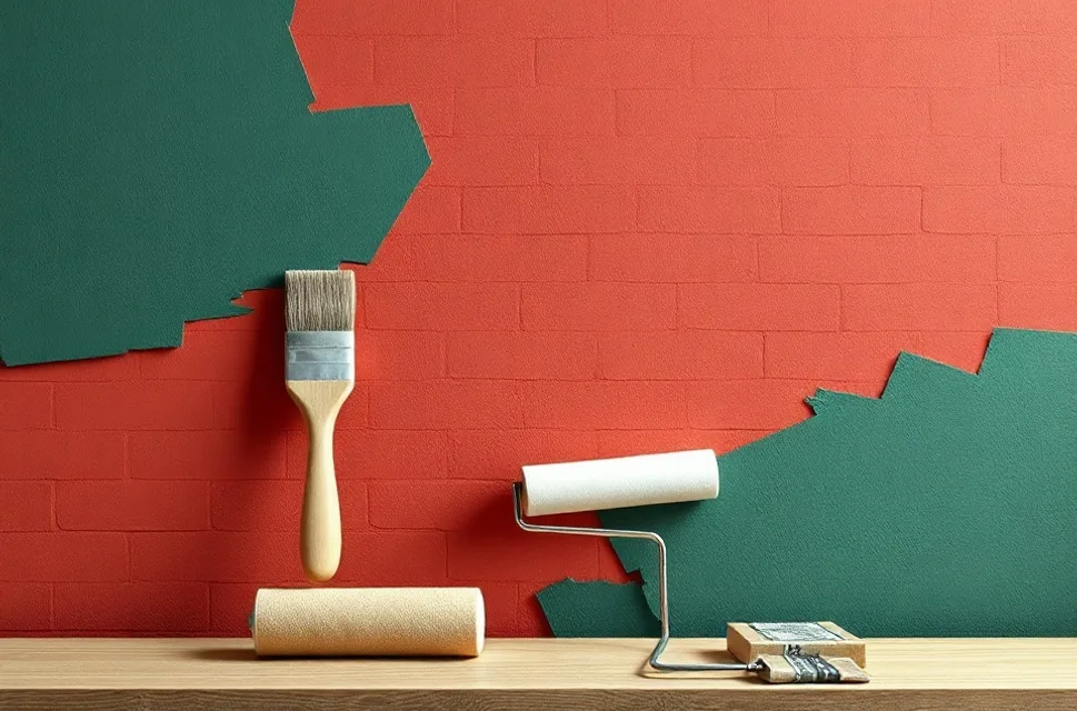 Outils de peinture disposés dans l'ordre des étapes du chantier